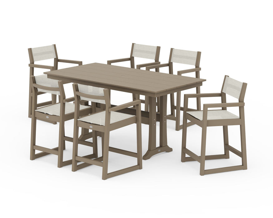 POLYWOOD® EDGE Sling Arm Chair 7-Piece Farmhouse Counter Set with Trestle Legs