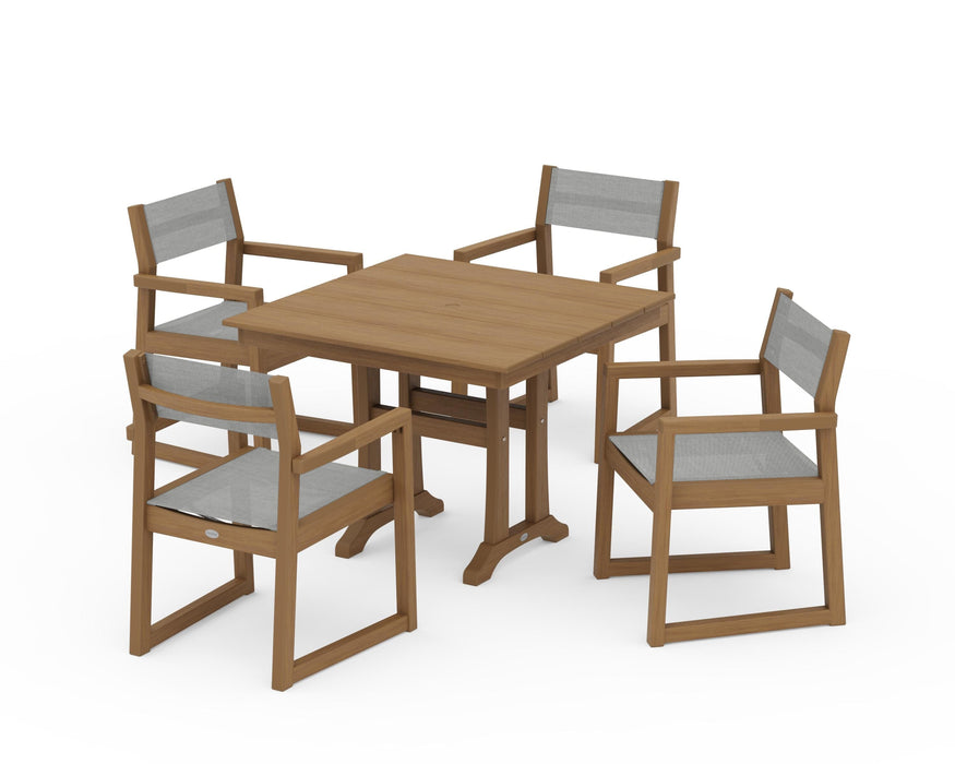 POLYWOOD® EDGE Sling 5-Piece Farmhouse Dining Set with Trestle Legs