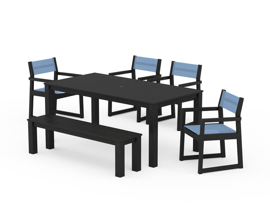 POLYWOOD® EDGE Sling Arm Chair 6-Piece Parsons Dining Set with Bench