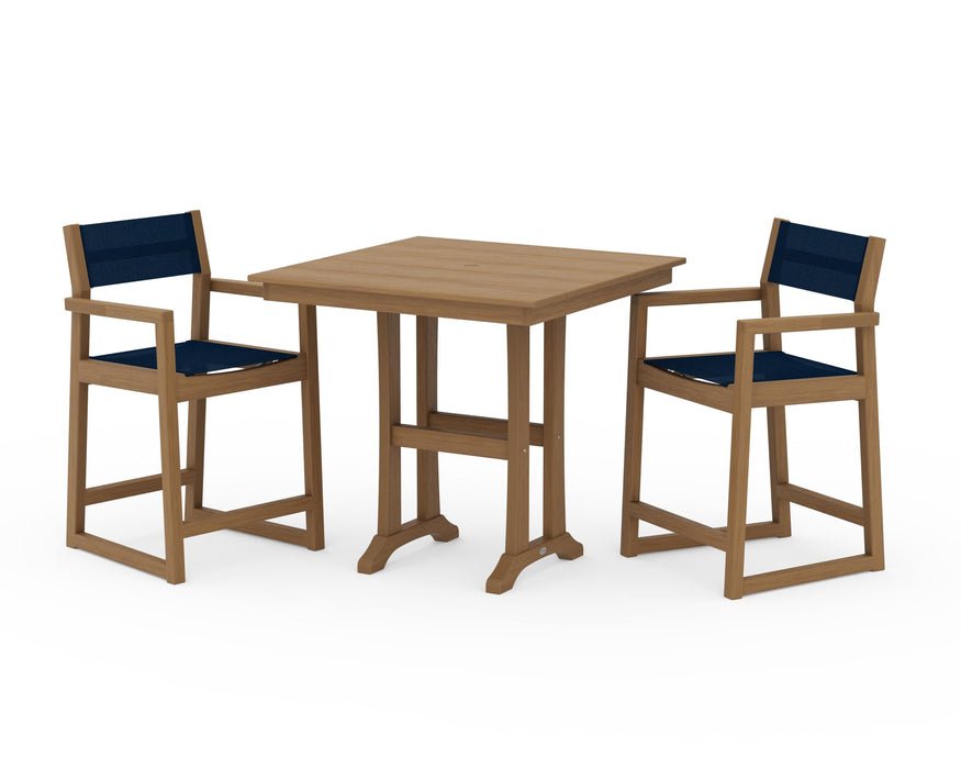 POLYWOOD® EDGE Sling Arm Chair 3-Piece Farmhouse Counter Set with Trestle Legs