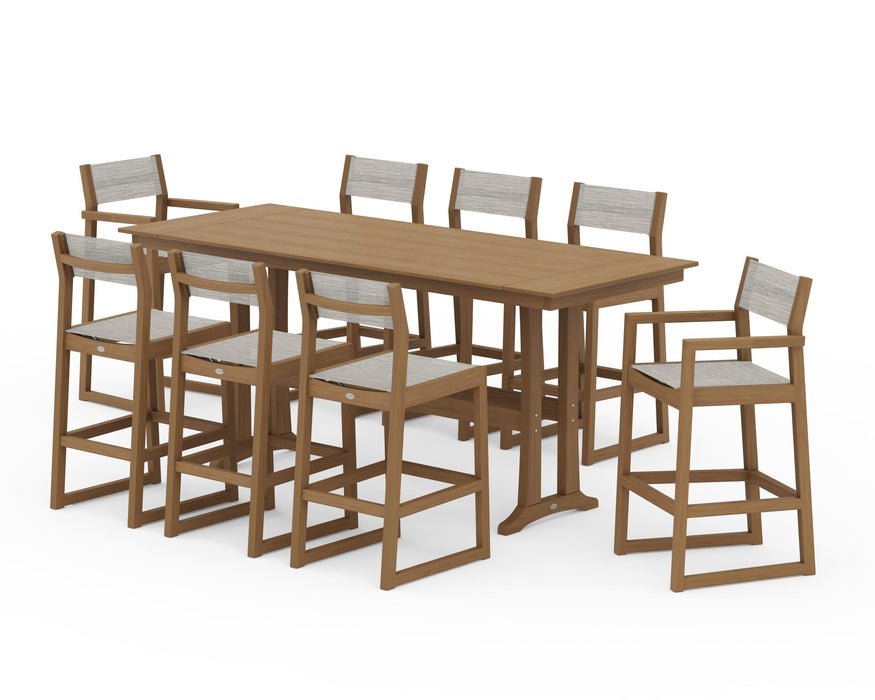 POLYWOOD® EDGE Sling 9-Piece Farmhouse Bar Set with Trestle Legs