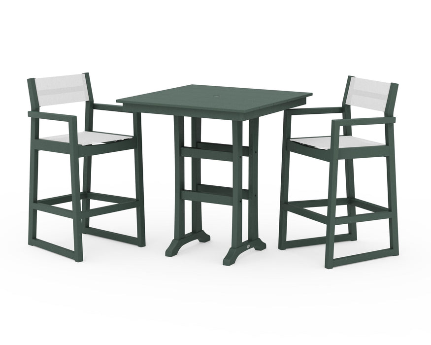 POLYWOOD® EDGE Sling Arm Chair 3-Piece Farmhouse Bar Set with Trestle Legs