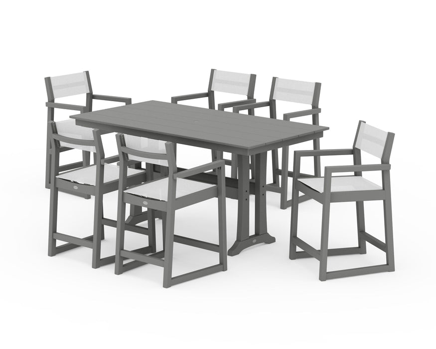 POLYWOOD® EDGE Sling Arm Chair 7-Piece Farmhouse Counter Set with Trestle Legs