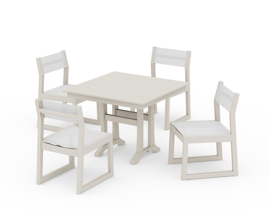 POLYWOOD® EDGE Sling 5-Piece Farmhouse Trestle Side Chair Dining Set