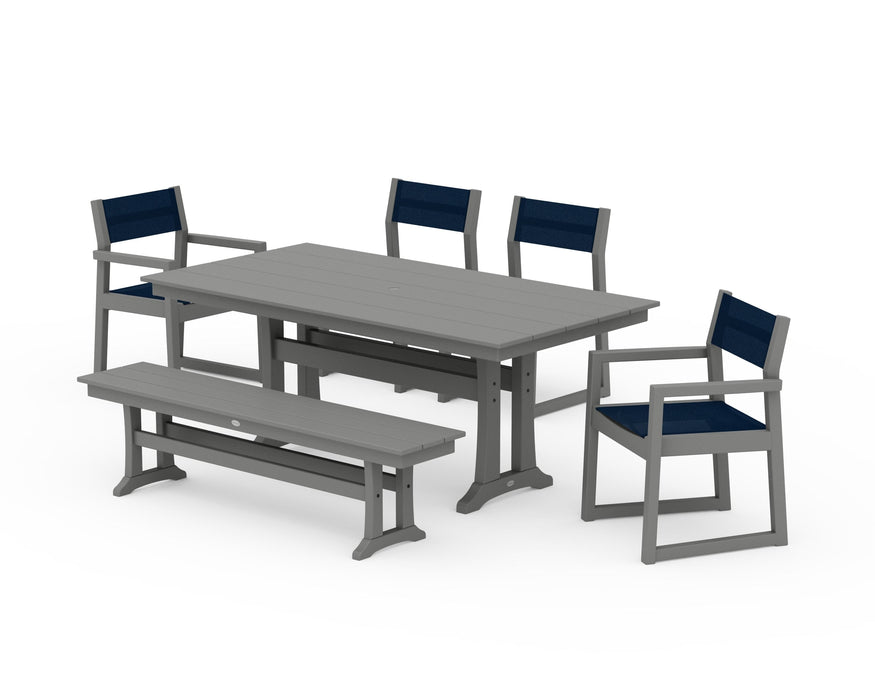 POLYWOOD® EDGE Sling 6-Piece Farmhouse Dining Set With Trestle Legs