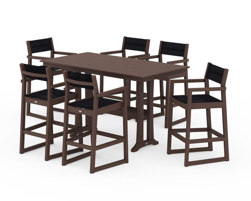 POLYWOOD® EDGE Sling Arm Chair 7-Piece Farmhouse Bar Set with Trestle Legs