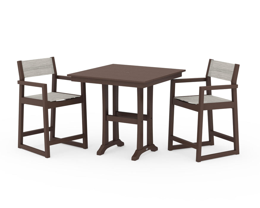 POLYWOOD® EDGE Sling Arm Chair 3-Piece Farmhouse Counter Set with Trestle Legs