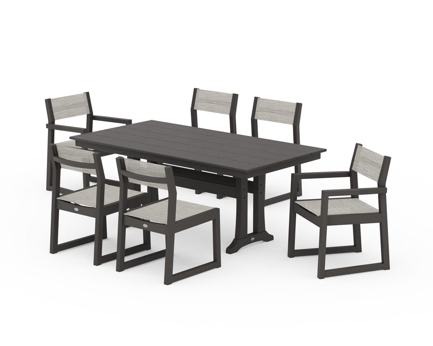 POLYWOOD® EDGE Sling 7-Piece Farmhouse Trestle Dining Set