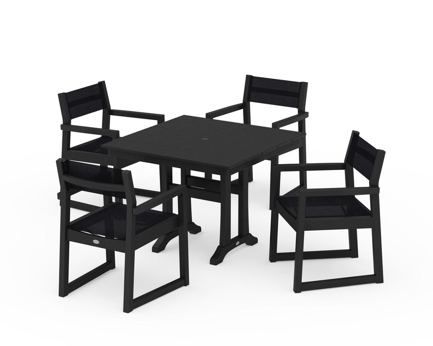 POLYWOOD® EDGE Sling 5-Piece Farmhouse Dining Set with Trestle Legs
