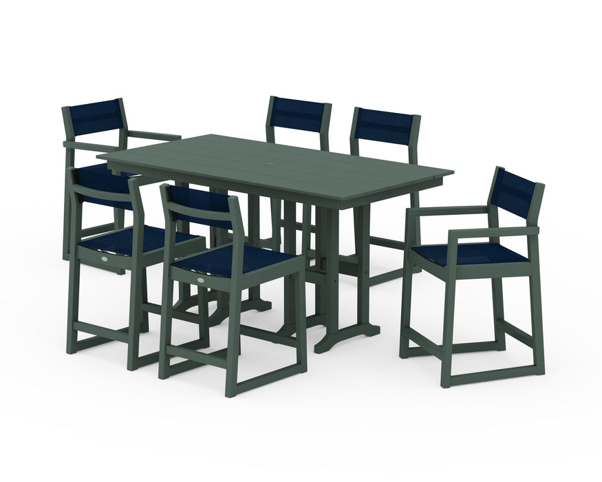 POLYWOOD® EDGE Sling 7-Piece Farmhouse Counter Set with Trestle Legs