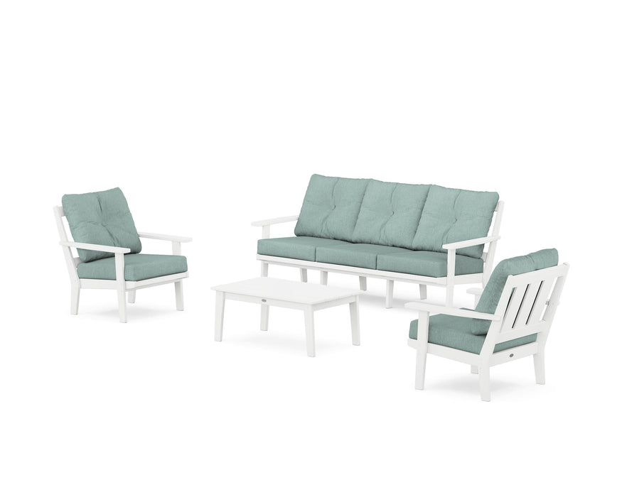 POLYWOOD Oxford 4-Piece Deep Seating Set with Sofa in White / Glacier Spa