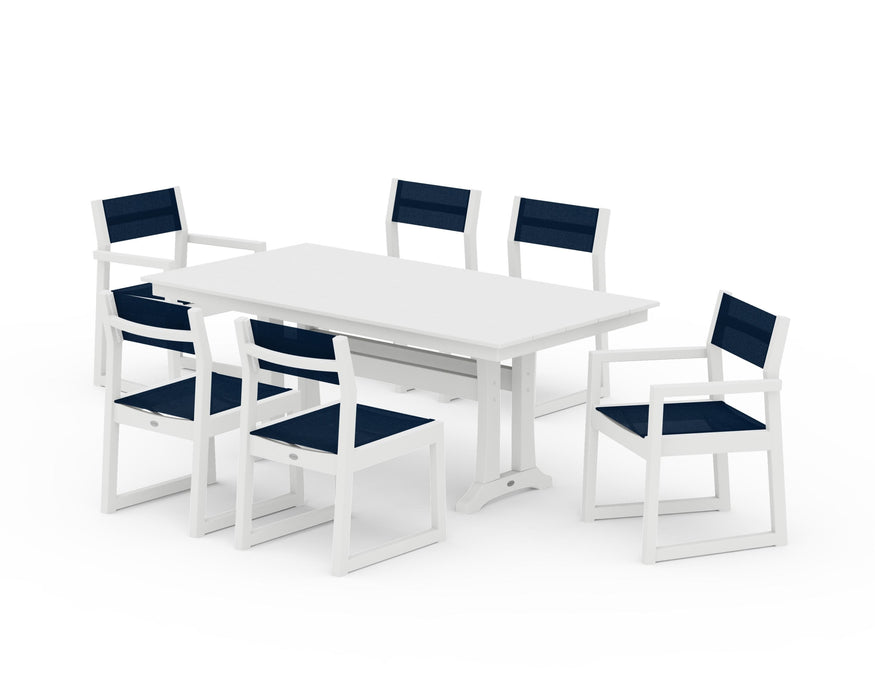 POLYWOOD® EDGE Sling 7-Piece Farmhouse Trestle Dining Set