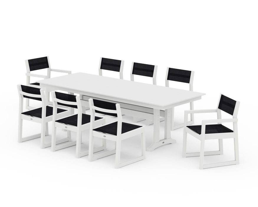 POLYWOOD® EDGE Sling 9-Piece Farmhouse Trestle Dining Set