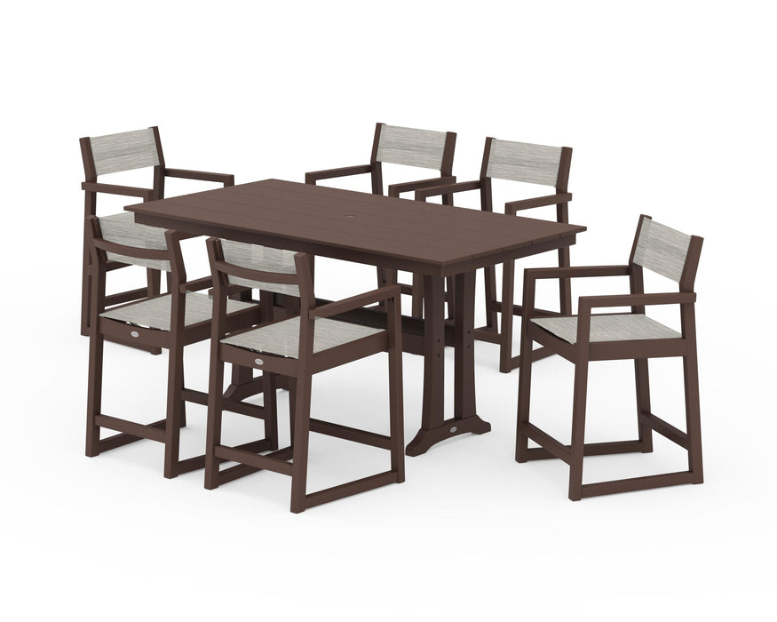 POLYWOOD® EDGE Sling Arm Chair 7-Piece Farmhouse Counter Set with Trestle Legs