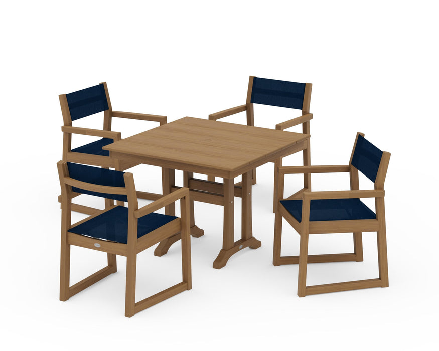 POLYWOOD® EDGE Sling 5-Piece Farmhouse Dining Set with Trestle Legs