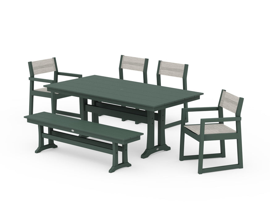 POLYWOOD® EDGE Sling 6-Piece Farmhouse Dining Set With Trestle Legs