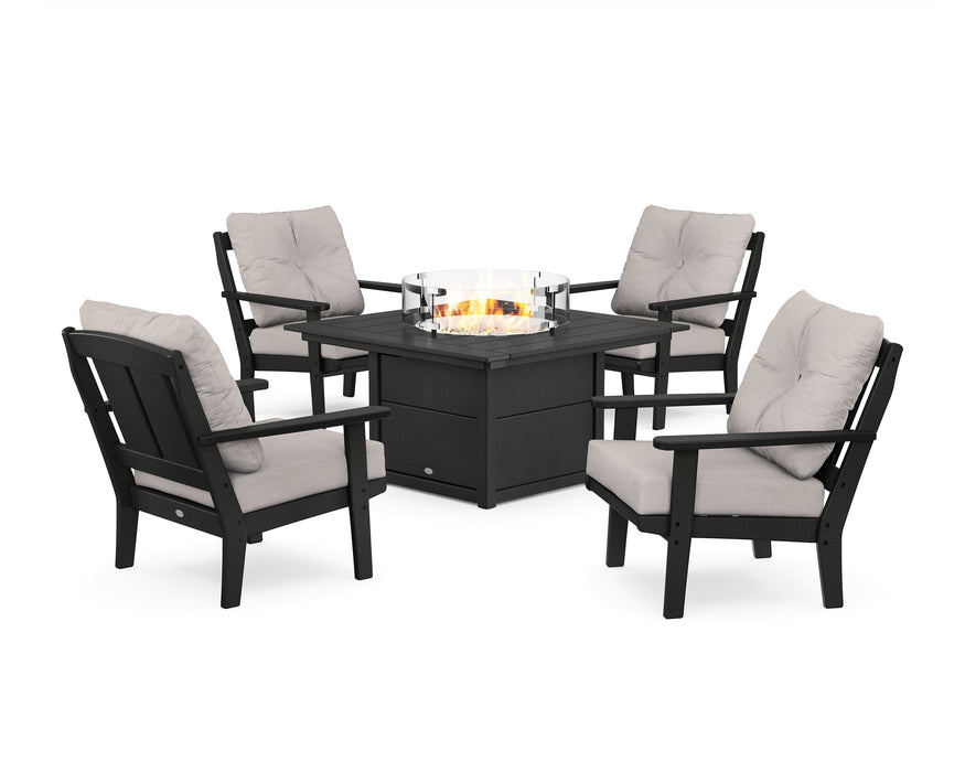 POLYWOOD Mission 5-Piece Deep Seating Set with Fire Pit Table in Black / Dune Burlap