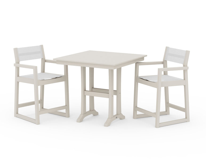 POLYWOOD® EDGE Sling Arm Chair 3-Piece Farmhouse Counter Set with Trestle Legs