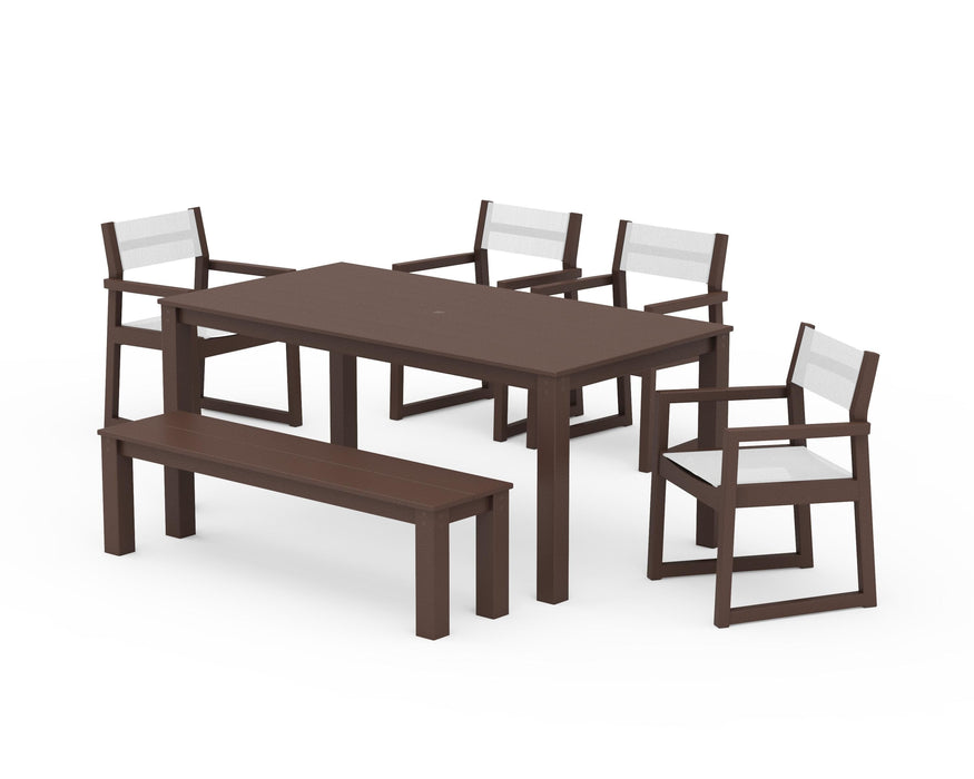 POLYWOOD® EDGE Sling Arm Chair 6-Piece Parsons Dining Set with Bench