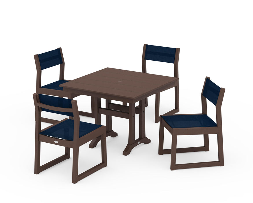 POLYWOOD® EDGE Sling 5-Piece Farmhouse Trestle Side Chair Dining Set
