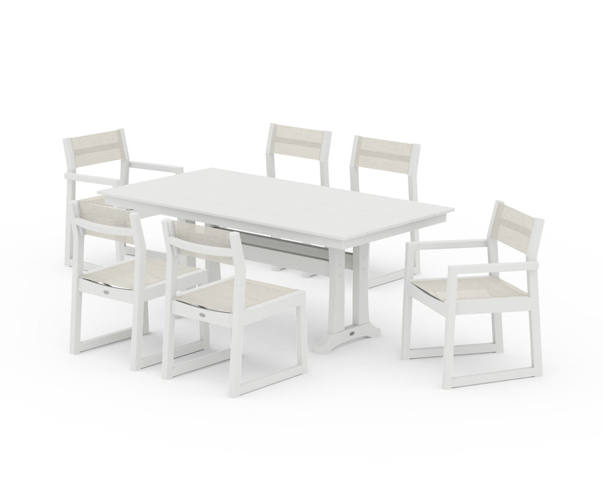 POLYWOOD® EDGE Sling 7-Piece Farmhouse Trestle Dining Set
