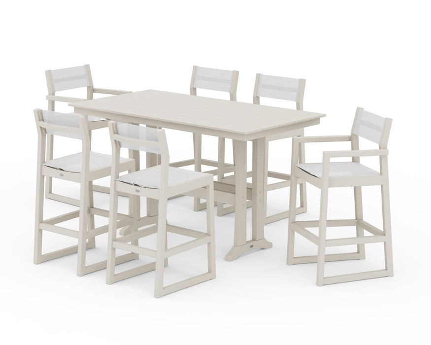 POLYWOOD® EDGE Sling 7-Piece Farmhouse Bar Set with Trestle Legs