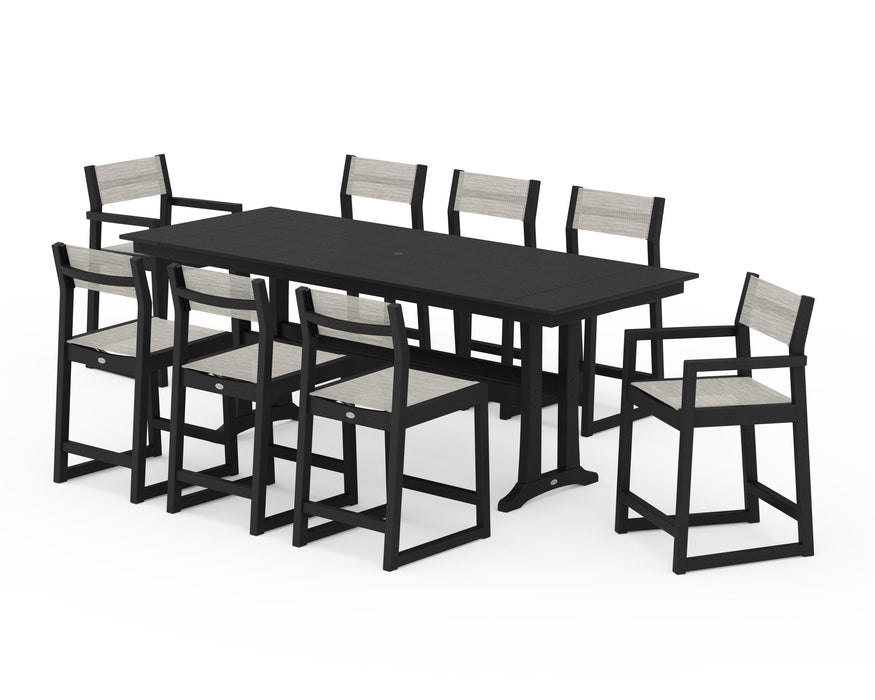 POLYWOOD® EDGE Sling 9-Piece Farmhouse Counter Set with Trestle Legs