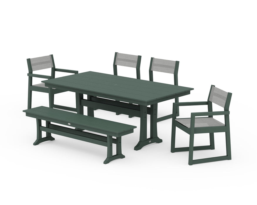 POLYWOOD® EDGE Sling 6-Piece Farmhouse Dining Set With Trestle Legs