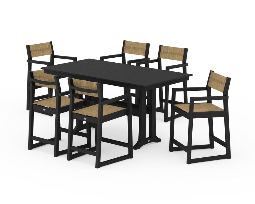 POLYWOOD® EDGE Sling Arm Chair 7-Piece Farmhouse Counter Set with Trestle Legs