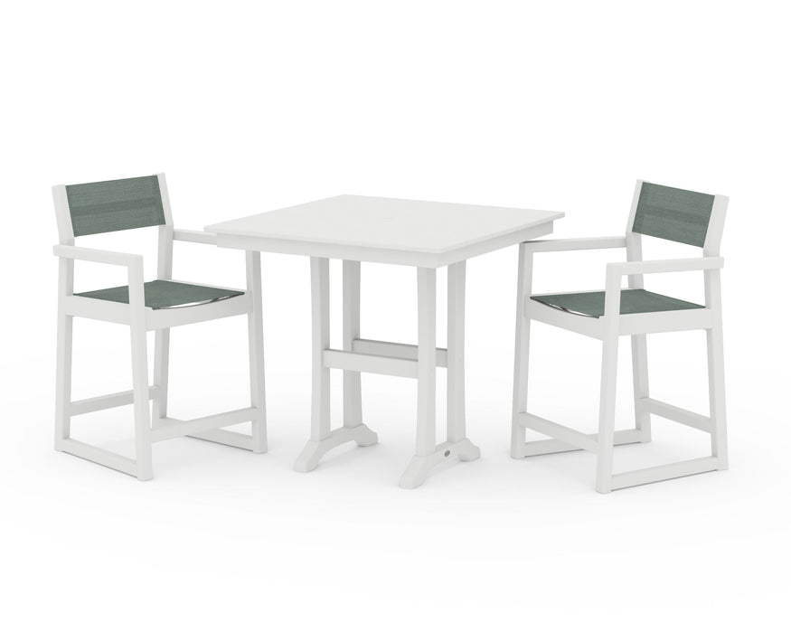 POLYWOOD® EDGE Sling Arm Chair 3-Piece Farmhouse Counter Set with Trestle Legs