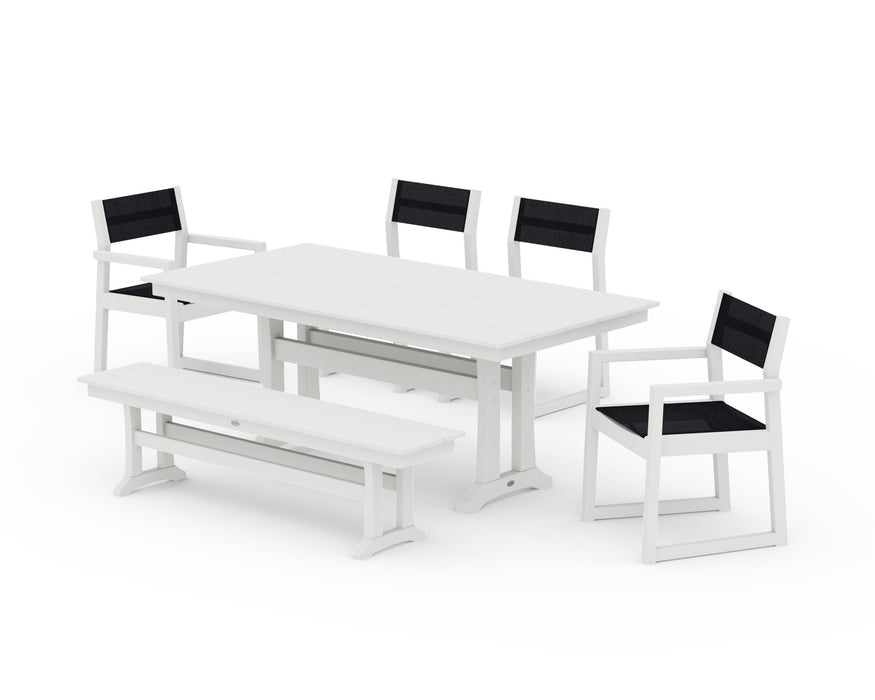 POLYWOOD® EDGE Sling 6-Piece Farmhouse Dining Set With Trestle Legs