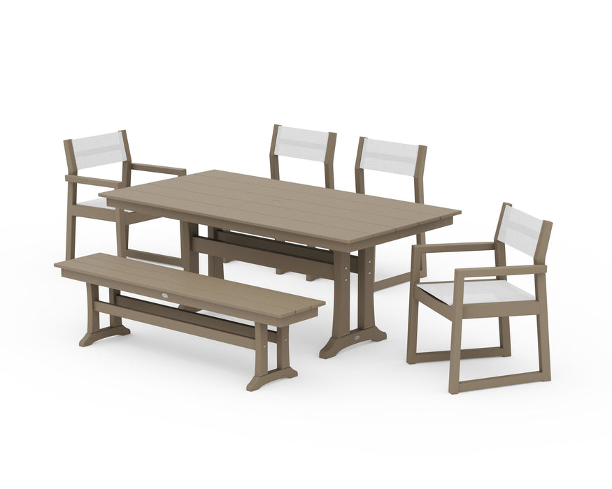 POLYWOOD® EDGE Sling 6-Piece Farmhouse Dining Set With Trestle Legs