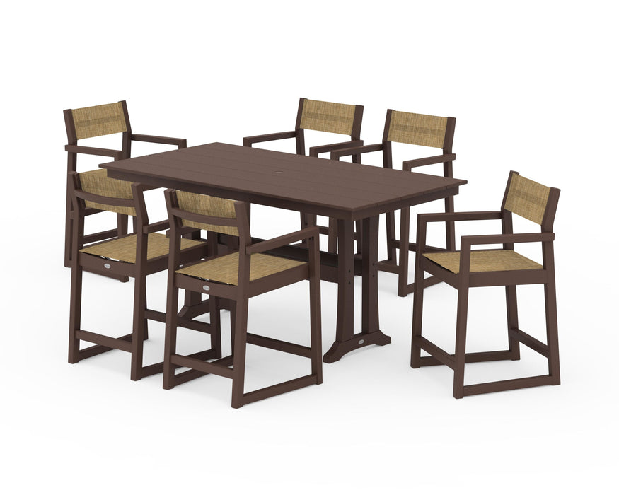 POLYWOOD® EDGE Sling Arm Chair 7-Piece Farmhouse Counter Set with Trestle Legs