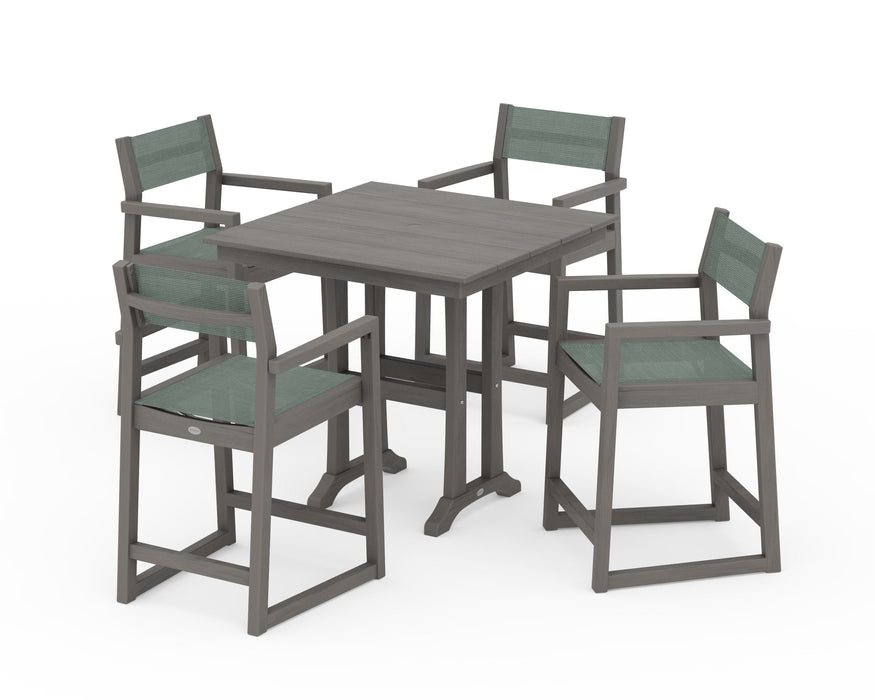 POLYWOOD® EDGE Sling Arm Chair 5-Piece Farmhouse Counter Set with Trestle Legs