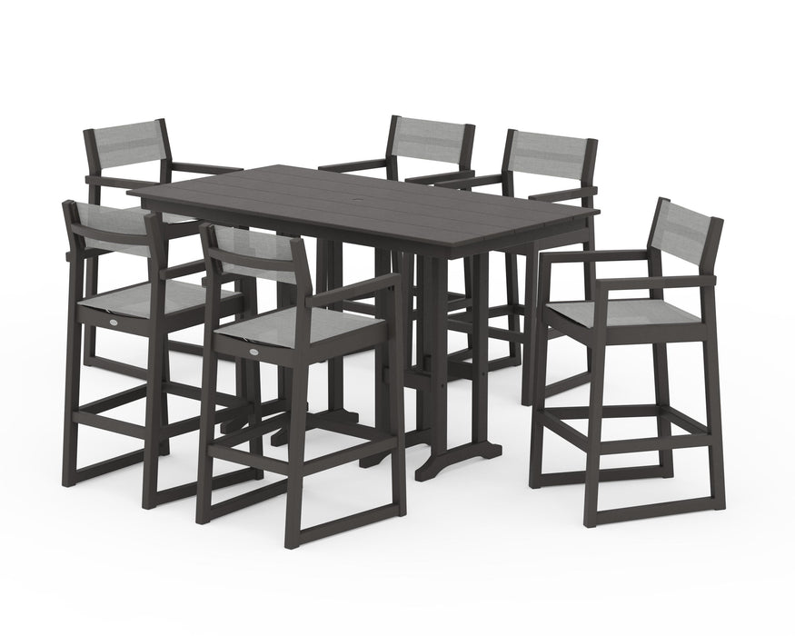 POLYWOOD® EDGE Sling Arm Chair 7-Piece Farmhouse Bar Set