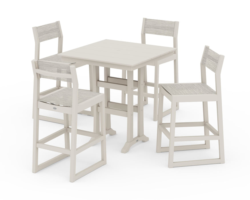 POLYWOOD® EDGE Sling Arm Chair 5-Piece Farmhouse Bar Set with Trestle Legs