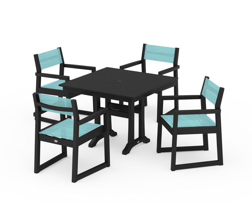 POLYWOOD® EDGE Sling 5-Piece Farmhouse Dining Set with Trestle Legs