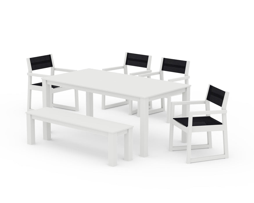 POLYWOOD® EDGE Sling Arm Chair 6-Piece Parsons Dining Set with Bench