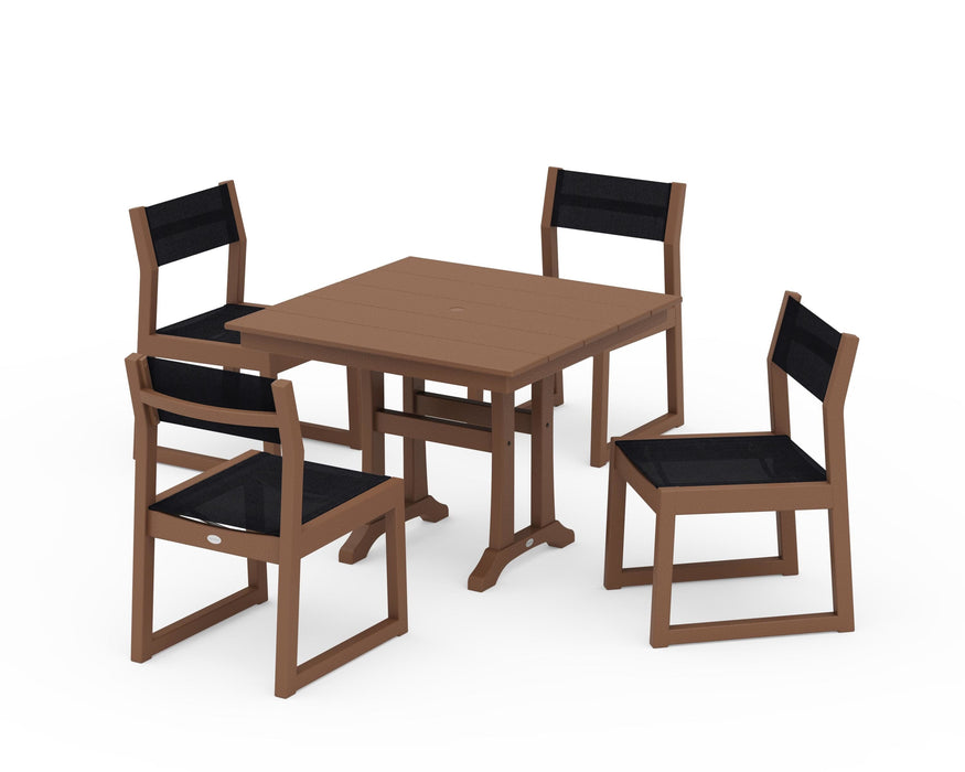 POLYWOOD® EDGE Sling 5-Piece Farmhouse Trestle Side Chair Dining Set