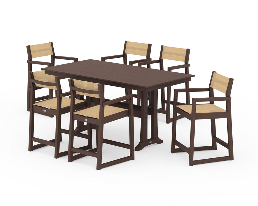 POLYWOOD® EDGE Sling Arm Chair 7-Piece Farmhouse Counter Set with Trestle Legs