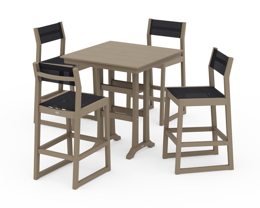 POLYWOOD® EDGE Sling Arm Chair 5-Piece Farmhouse Bar Set with Trestle Legs