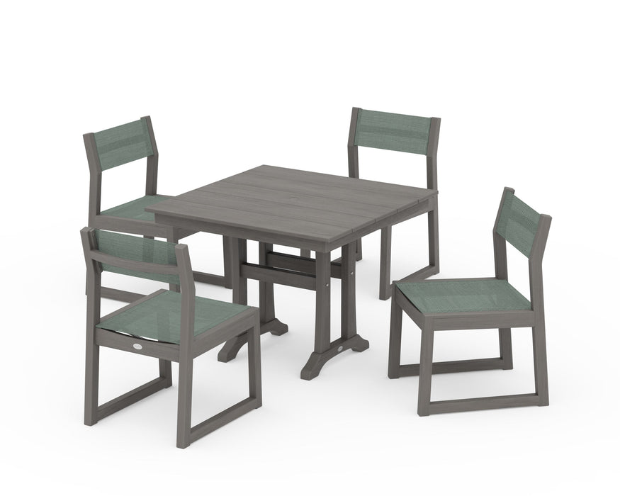 POLYWOOD® EDGE Sling 5-Piece Farmhouse Trestle Side Chair Dining Set