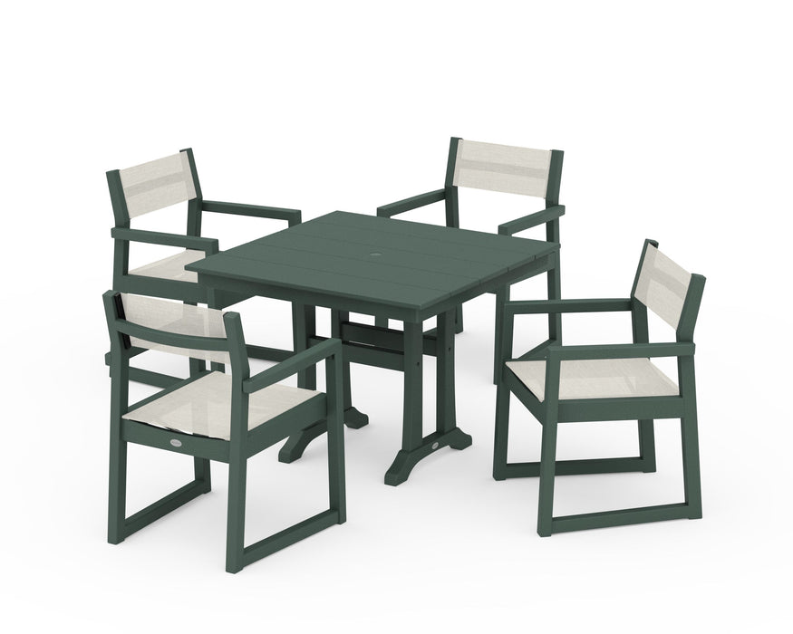 POLYWOOD® EDGE Sling 5-Piece Farmhouse Dining Set with Trestle Legs