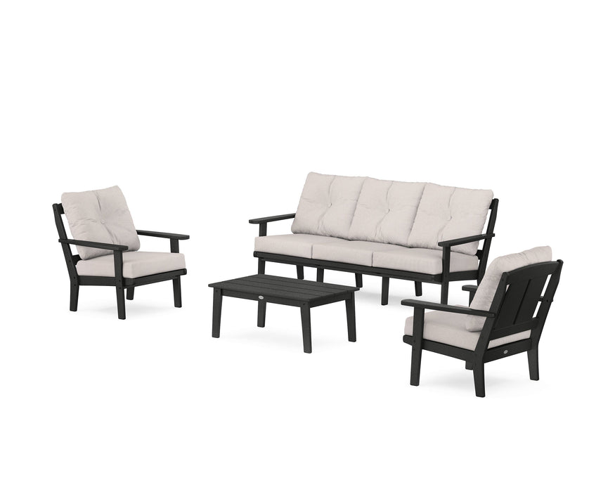 POLYWOOD Mission 4-Piece Deep Seating Set with Sofa in Black / Dune Burlap