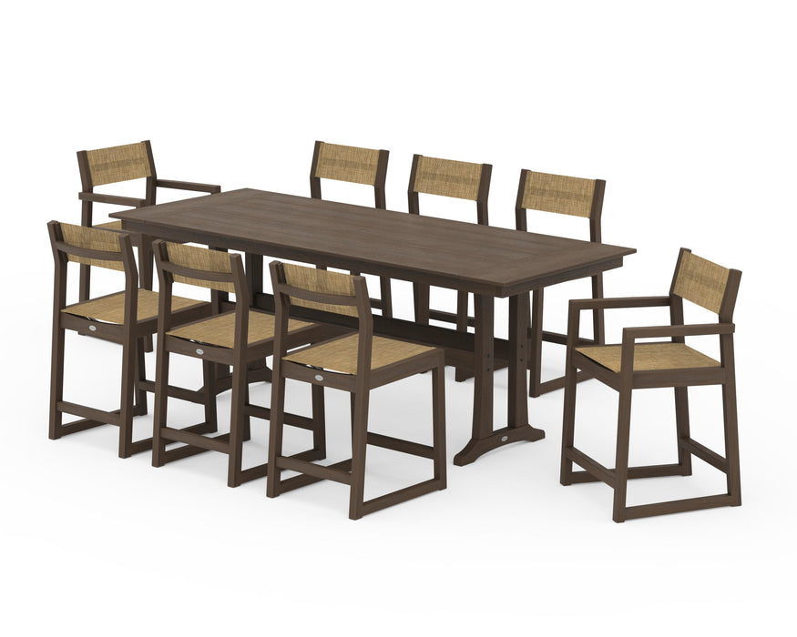 POLYWOOD® EDGE Sling 9-Piece Farmhouse Counter Set with Trestle Legs