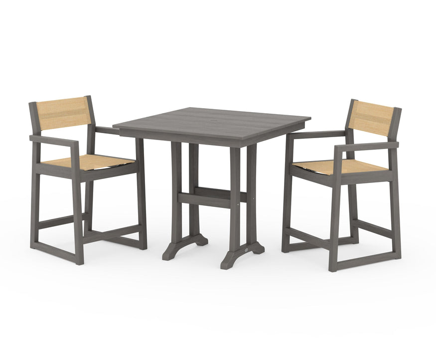 POLYWOOD® EDGE Sling Arm Chair 3-Piece Farmhouse Counter Set with Trestle Legs