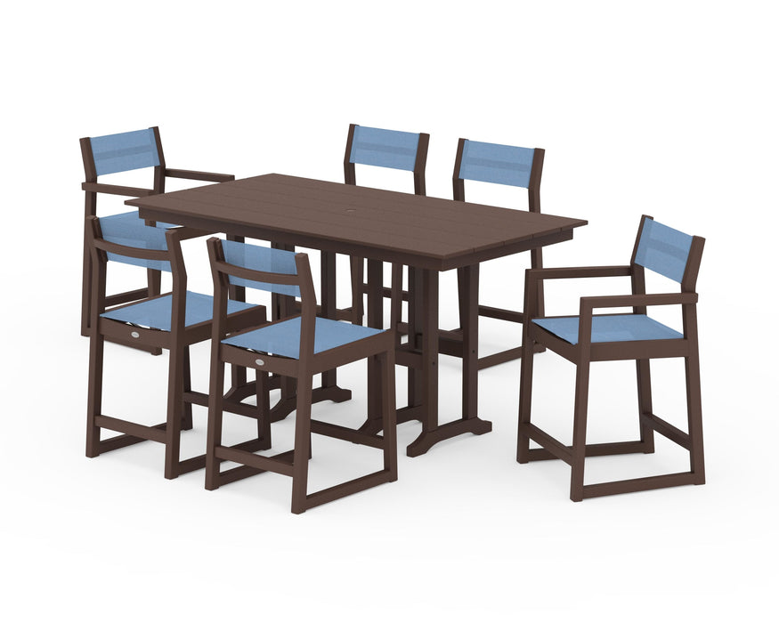 POLYWOOD® EDGE Sling 7-Piece Farmhouse Counter Set with Trestle Legs