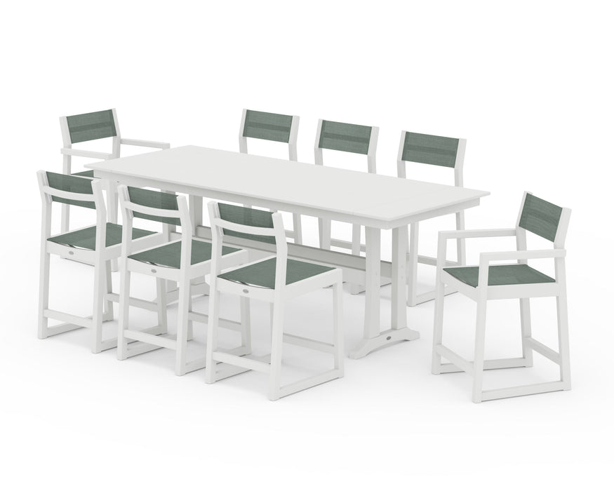 POLYWOOD® EDGE Sling 9-Piece Farmhouse Counter Set with Trestle Legs