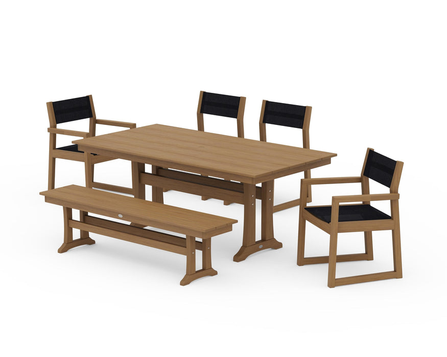 POLYWOOD® EDGE Sling 6-Piece Farmhouse Dining Set With Trestle Legs