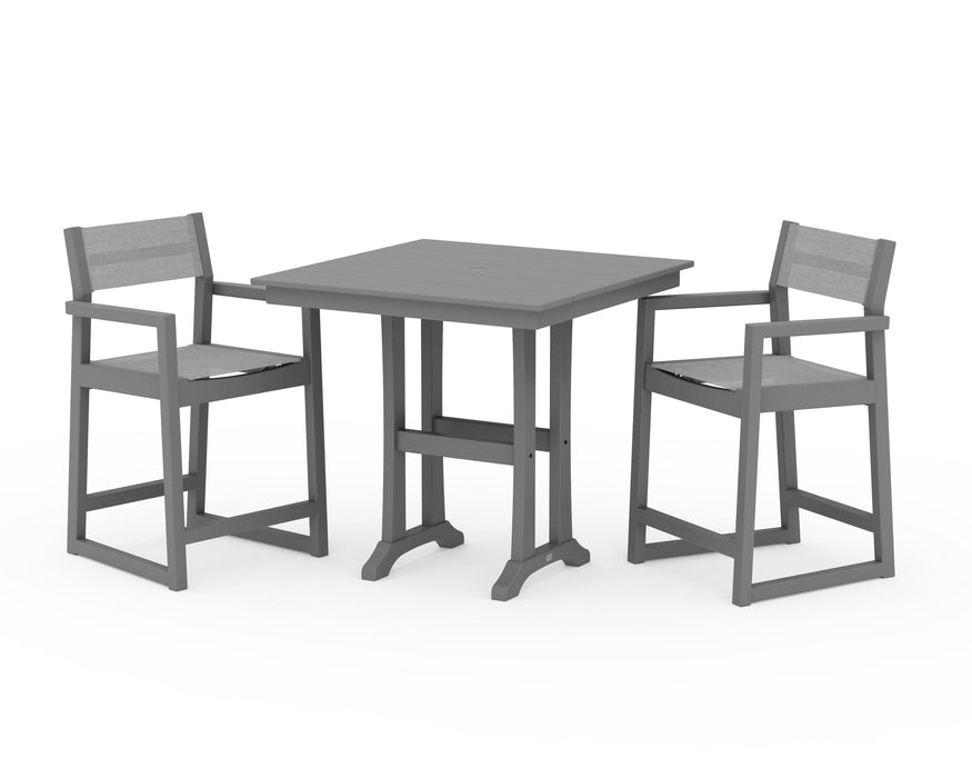 POLYWOOD® EDGE Sling Arm Chair 3-Piece Farmhouse Counter Set with Trestle Legs